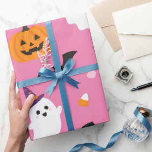 Süße rosa Halloween-Nahtlosmuster gruselige Geiste Geschenkpapier