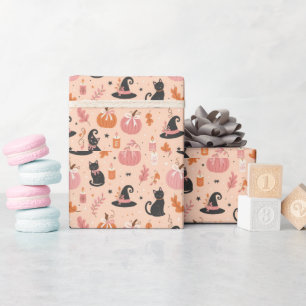 Süße rosa Halloween-Verpackung mit schwarzen Katze Geschenkpapier
