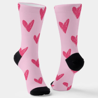 Süße rosa handgezeichnete Herz-Crew-Socken Socken