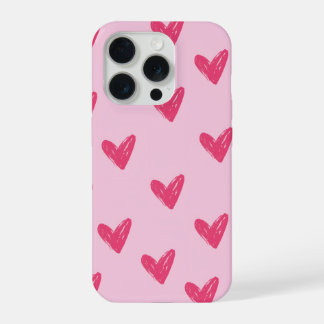 Süße rosa handgezeichnete Herzen Muster Ästhetik i iPhone 15 Pro Hülle