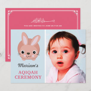 Süße rosa Häschen Baby Mädchen Foto Aqiqah Einladung