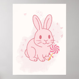 Süße rosa Häschen-Kinderzimmer-Wandkunst Poster