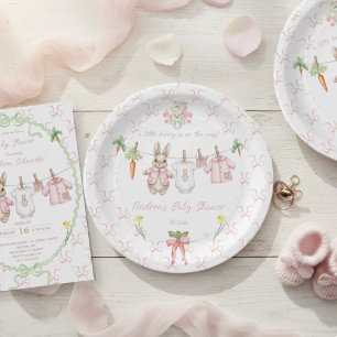 Süße rosa Häschen-Kleidungslinie Baby Shower Pappteller