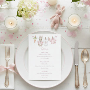 Süße rosa Häschen-Mädchen-Kleidung Baby-Party Menükarte