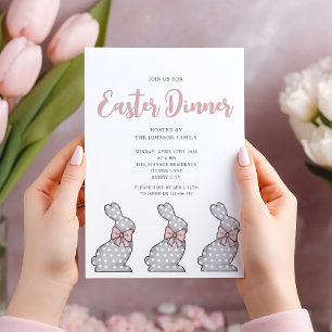 Süße rosa Hase Ostern Abendessen Einladung