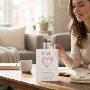 Süße rosa Herz Baby Shower Ankündigung