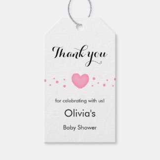 Süße rosa Herz Danke Baby Shower Geschenkanhänger