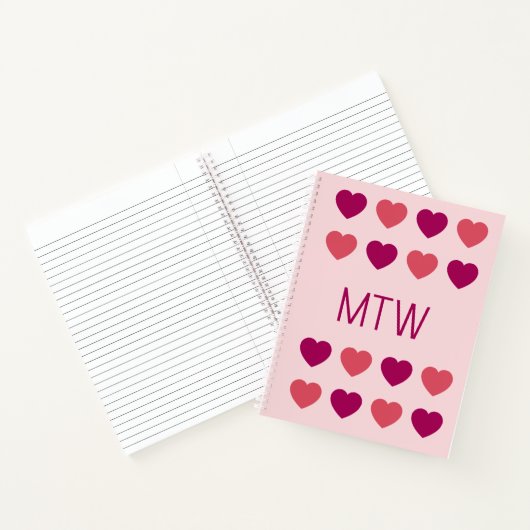 Süße rosa Herzen Initialen Monogramm Notizblock (Innenseite)