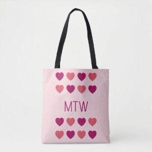 Süße rosa Herzen Initialen Monogramm Tasche