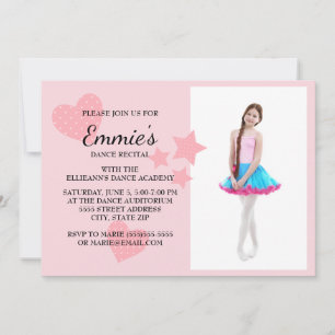 Süße rosa Herzen Sterne Tanzaufführung Fotoeinladu Einladung