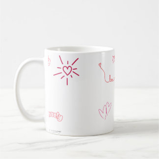 Süße rosa Herzen und Liebesdoodles nahtloses Muste Kaffeetasse