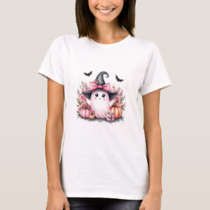 Süße rosa Hexen-Geist-Blumen-Halloween-Wasserfarbe T-Shirt