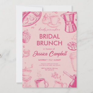 Süße rosa Hochzeitsbrunch mit Braut-Junggesellinne Einladung