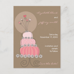 Süße rosa Hochzeitstorte Whimsical Save The Date Ankündigungspostkarte