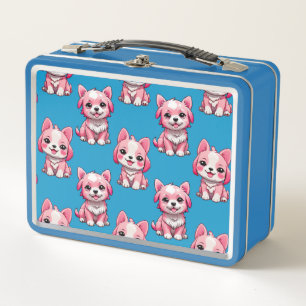 Süße rosa Hunde - Blau Metall Brotdose