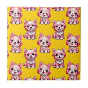 Süße rosa Hunde - Gelb Fliese