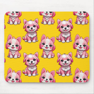 Süße rosa Hunde - Gelb Mousepad