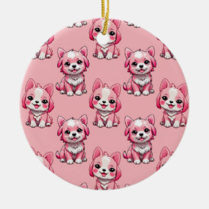Süße rosa Hunde Keramik Ornament