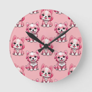Süße rosa Hunde Runde Wanduhr