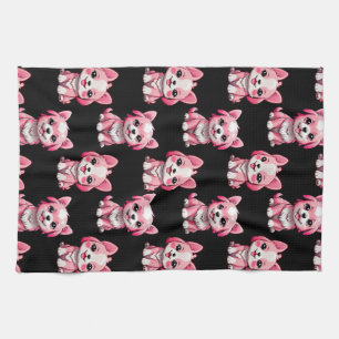 Süße rosa Hunde - Schwarz Geschirrtuch