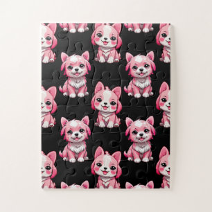 Süße rosa Hunde - Schwarz Puzzle