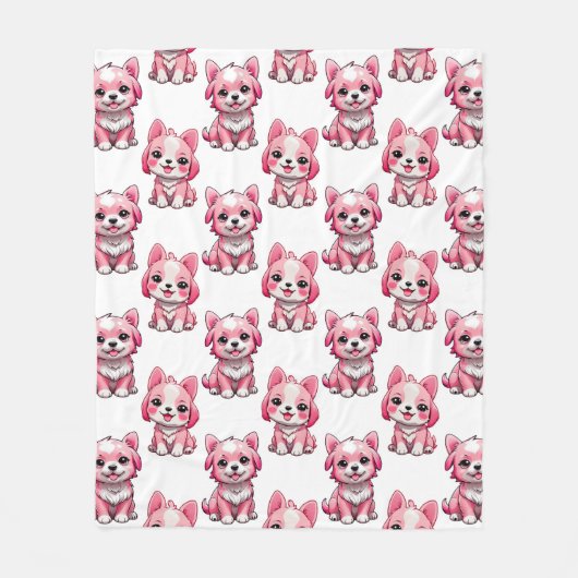 Süße rosa Hunde - Weiß Fleecedecke (Vorderseite)