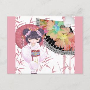 Süße rosa japanische Geisha Postkarte