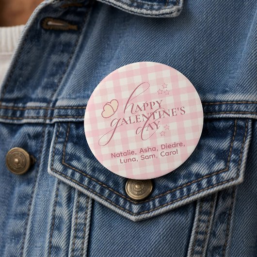 Süße rosa karierte Typografie Galentines Button