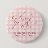 Süße rosa karierte Typografie Galentines Button (Vorderseite)