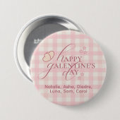 Süße Rosa Karo-Typografie Galentines Button (Vorne & Hinten)