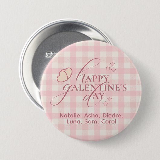 Süße Rosa Karo-Typografie Galentines Button (Vorne & Hinten)