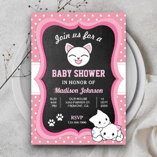 Süße rosa Kätzchen-Baby-Party Einladung