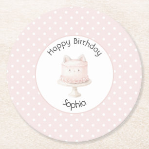 Süße rosa Kätzchen-Torte zum Geburtstag Runder Pappuntersetzer
