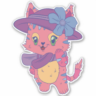 Süße rosa Katze Aufkleber