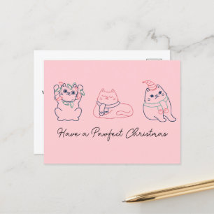 Süße rosa Katze Weihnachten Danke Postkarte