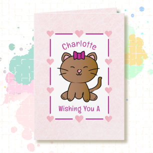 Süße rosa Katzen-Cartoon- adorable-Kätzchen-Geburt Karte