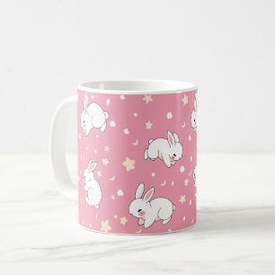 Süße rosa Kawaii-Hasen-Doodle Kaffeetasse