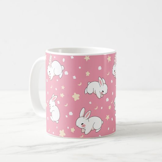 Süße rosa Kawaii-Hasen-Doodle Kaffeetasse (Vorderseite Links)
