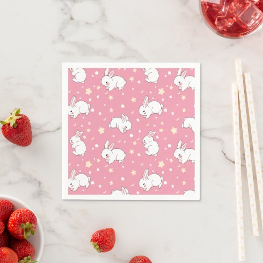 Süße rosa Kawaii-Hasen-Doodle Serviette (Beispiel)