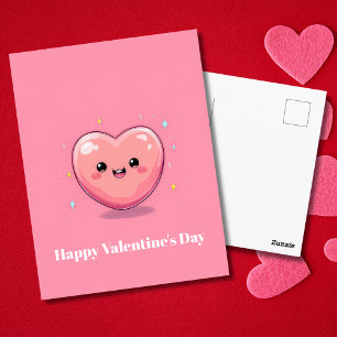 Süße rosa Kawaii-Herz-Valentinstagskarte  Postkarte