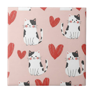 Süße rosa Kawaii-Katzen und Herz-Muster (2) Fliese