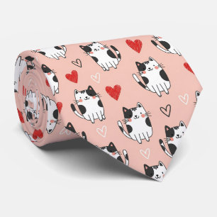 Süße rosa Kawaii-Katzen und Herz-Muster (3) Krawatte