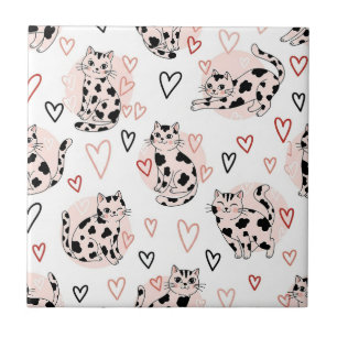 Süße rosa Kawaii-Katzen und Herz-Muster (4) Fliese