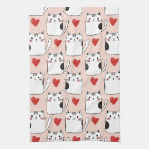 Süße rosa Kawaii-Katzen und Herz-Muster (5) Geschirrtuch