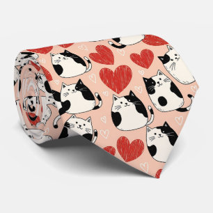 Süße rosa Kawaii-Katzen und Herz-Muster (6) Krawatte