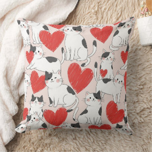 Süße rosa Kawaii-Katzen und Herz-Muster (7) Kissen