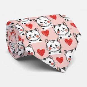 Süße rosa Kawaii-Katzen und Herz-Muster (8) Krawatte