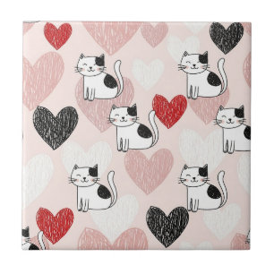 Süße rosa Kawaii-Katzen und Herz-Muster (9) Fliese