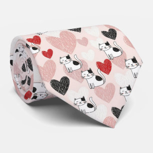 Süße rosa Kawaii-Katzen und Herz-Muster (9) Krawatte
