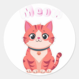 Süße rosa Kawaii-Tabby-Katze "Meow"-Illustration Runder Aufkleber